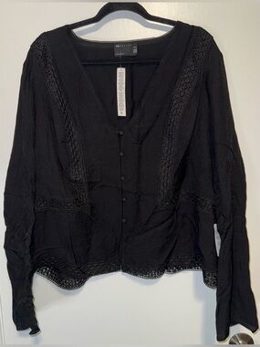 ASOS Curve Black Crochet-Trim Button Front Blouse